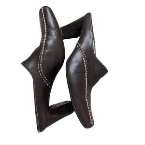 Aerosoles Leather Catch Me Mule Kitten Heel 6.5 Brown Leather Square Toe 3" Heel